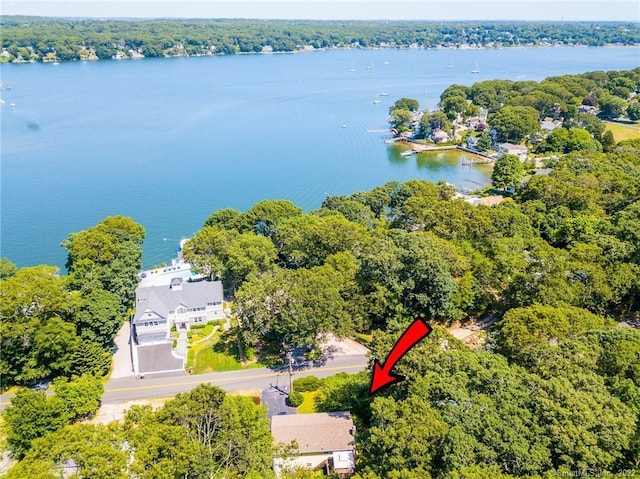 46 Quarry Dock Rd, East Lyme, CT 06357 - aerial overview of property's location with a large body of water and a heavily wooded area