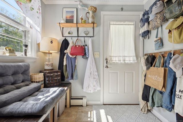 56 Giants Neck Rd, East Lyme, CT 06357 - mudroom with a baseboard radiator and crown molding