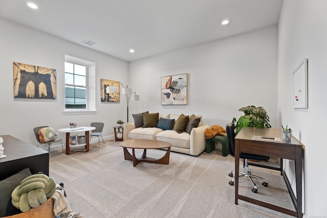 129 Shea Cir Unit 129, Cheshire, CT 06410 - living room featuring light colored carpet, an office area, recessed lighting, and baseboards