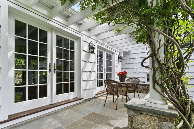 7 Over Rock Ln, Westport, CT 06880 - view of patio with french doors and a pergola