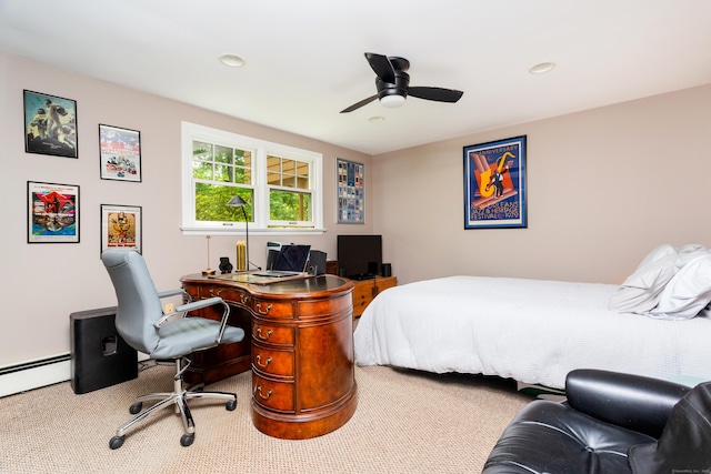 21 Forest Rd, Weston, CT 06883 - bedroom featuring carpet flooring, recessed lighting, ceiling fan, and a baseboard heating unit