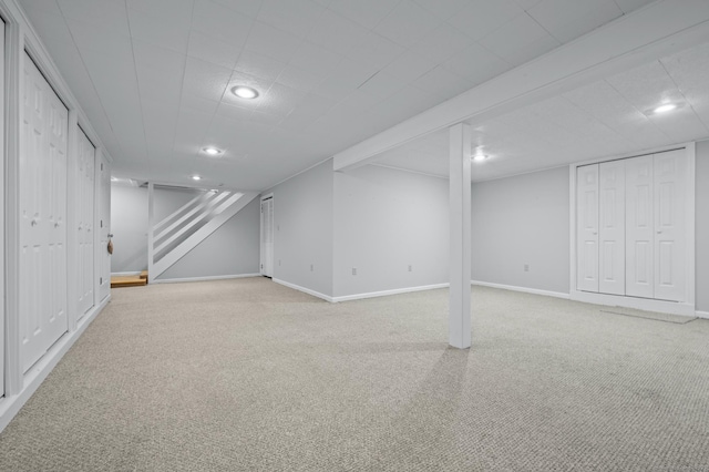 31 S Meadow Ln, Enfield, CT 06082 - finished basement featuring recessed lighting, carpet flooring, stairway, and baseboards