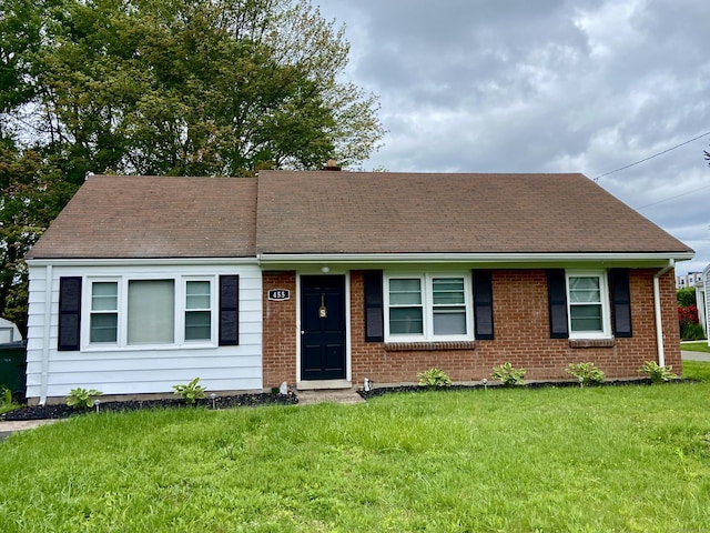 455 Middletown Ave, Wethersfield, CT 06109 - view of front of property with a front lawn, brick siding, and roof with shingles