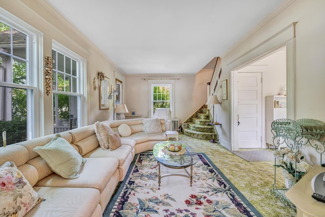 15 Dartley St, Stamford, CT 06905 - living area featuring stairway and crown molding