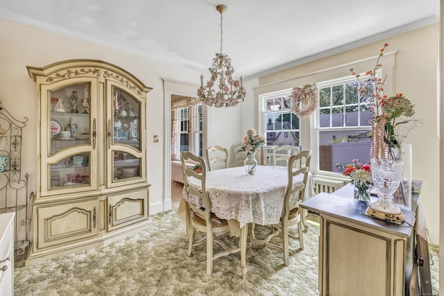 15 Dartley St, Stamford, CT 06905 - dining area featuring a chandelier, ornamental molding, and light colored carpet