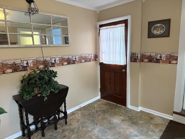 39 Swain Ave, Meriden, CT 06450 - entryway featuring crown molding, baseboards, and dark stone finish flooring