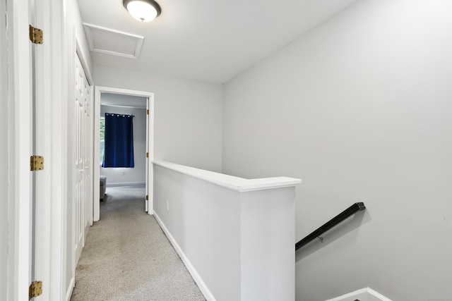 2 Turtle Spring Ln Unit 2, Newtown, CT 06470 - hall with an upstairs landing, attic access, carpet flooring, and baseboards