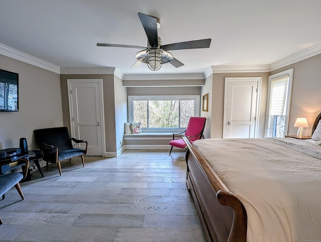 1036 Heritage Vlg Unit A, Southbury, CT 06488 - bedroom featuring wood-type flooring, crown molding, baseboards, and a ceiling fan