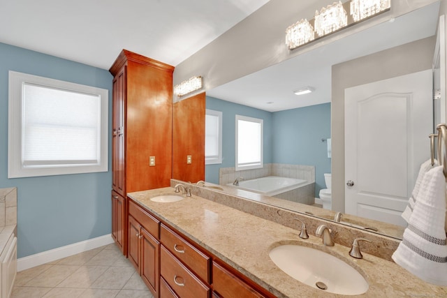 15 Lafountain Rd, Suffield, CT 06078 - full bathroom with a bath, toilet, double vanity, tile patterned floors, and baseboards