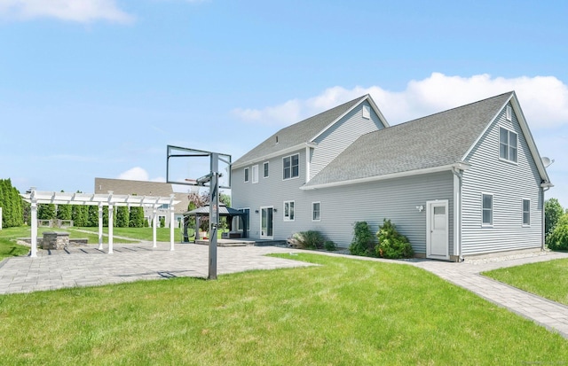 15 Lafountain Rd, Suffield, CT 06078 - rear view of property featuring a gazebo, a pergola, a patio area, a yard, and roof with shingles