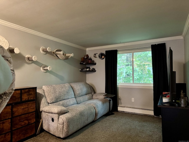 68 Evergreene Unit 68, Wallingford, CT 06492 - living area with baseboard heating, crown molding, and carpet floors