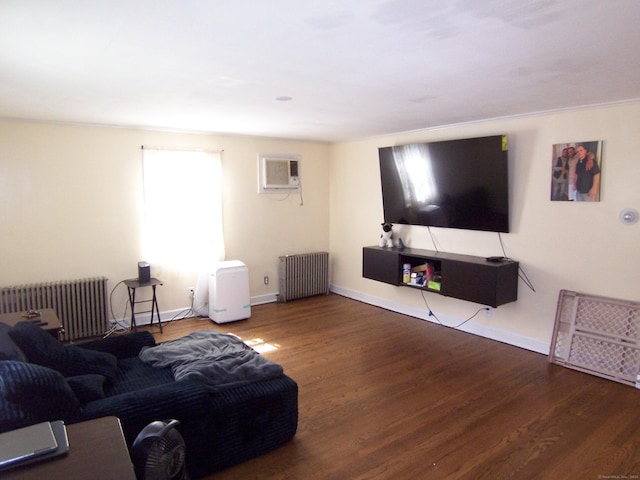 28 Terrace Ave, East Hartford, CT 06108 - living room featuring radiator, wood finished floors, and a wall unit AC