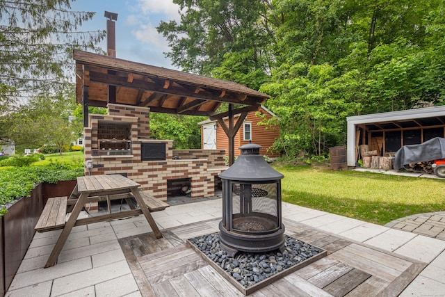 9 Purdum Rd, New Fairfield, CT 06812 - view of patio / terrace with an outdoor fire pit, a fireplace, and a gazebo
