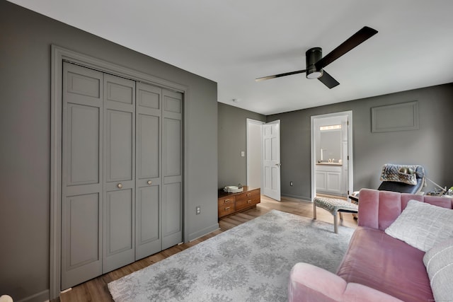 89 Goose Green Rd, Barkhamsted, CT 06063 - living area with ceiling fan, light wood-type flooring, and baseboards