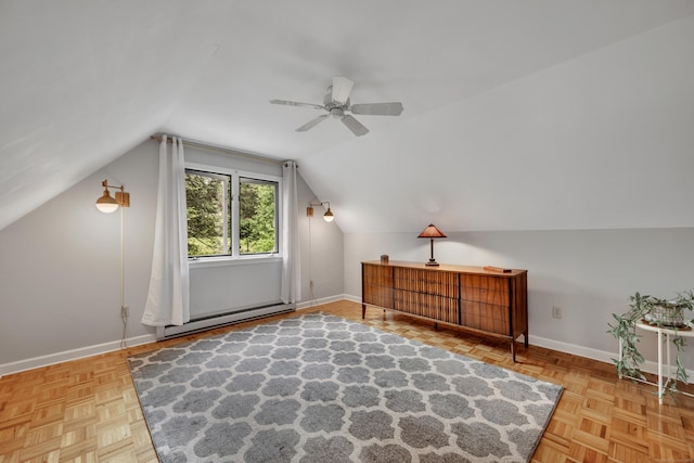 89 Goose Green Rd, Barkhamsted, CT 06063 - bonus room featuring a baseboard radiator, lofted ceiling, a ceiling fan, and baseboards