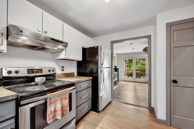 89 Goose Green Rd, Barkhamsted, CT 06063 - kitchen featuring appliances with stainless steel finishes, under cabinet range hood, light wood-type flooring, and white cabinets