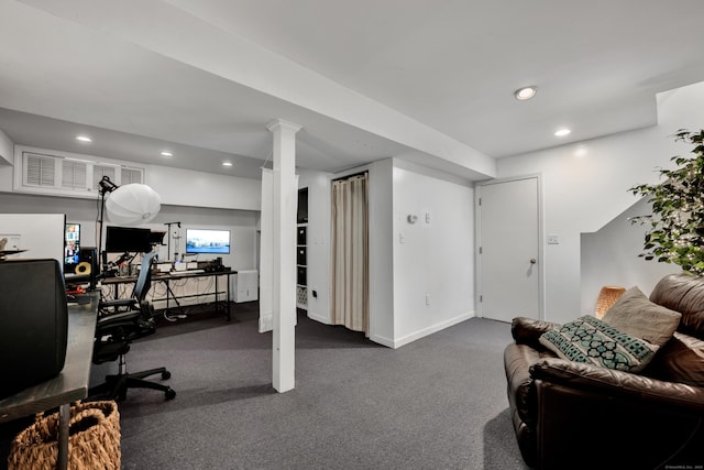 89 Goose Green Rd, Barkhamsted, CT 06063 - office with recessed lighting, dark carpet, and baseboards