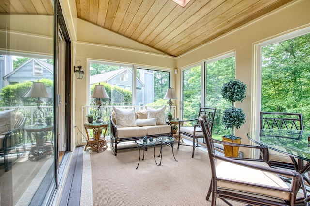 510 W Lyon Farm Dr Unit 510, Greenwich, CT 06831 - sunroom / solarium featuring lofted ceiling, wood ceiling, and carpet floors