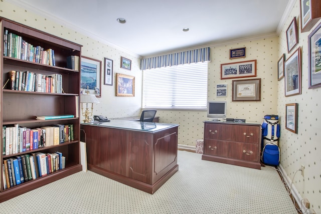 510 W Lyon Farm Dr Unit 510, Greenwich, CT 06831 - office space featuring ornamental molding, carpet flooring, wallpapered walls, and baseboards