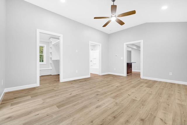 53 Windham Rd, Hampton, CT 06247 - empty room featuring ceiling fan, light wood-style flooring, vaulted ceiling, and baseboards