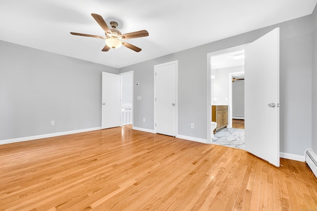 53 Windham Rd, Hampton, CT 06247 - unfurnished bedroom with light wood-type flooring, baseboards, ensuite bathroom, and ceiling fan