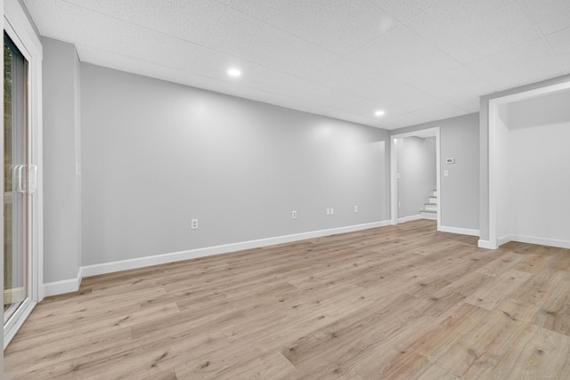 53 Windham Rd, Hampton, CT 06247 - finished basement with light wood-style flooring, stairs, recessed lighting, and baseboards