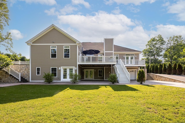 125 Stadley Rough Rd, Danbury, CT 06811 - rear view of house featuring french doors, stairs, driveway, a wooden deck, and a yard