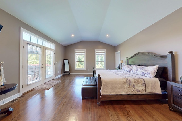 125 Stadley Rough Rd, Danbury, CT 06811 - bedroom featuring access to exterior, wood finished floors, vaulted ceiling, french doors, and baseboards