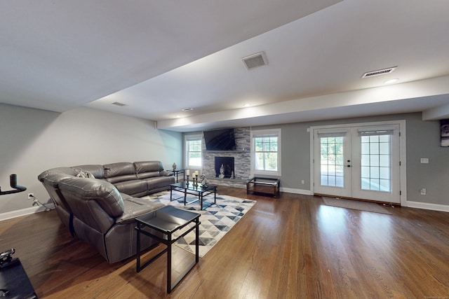 125 Stadley Rough Rd, Danbury, CT 06811 - living area with baseboards, dark wood finished floors, a fireplace, and french doors