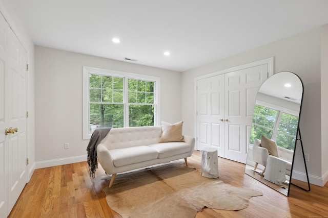 24 Pine Mountain Rd, Redding, CT 06896 - sitting room featuring baseboards, light wood-style floors, and recessed lighting