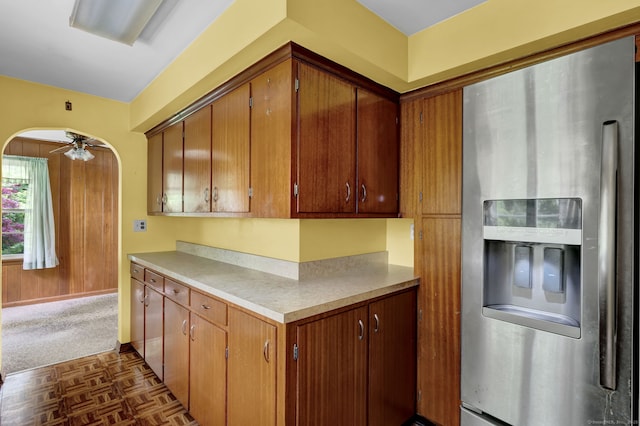 5 Reservoir Rd, Norwich, CT 06360 - kitchen with stainless steel fridge with ice dispenser, light countertops, and brown cabinets