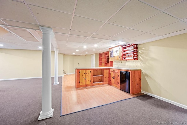 657 Tamarack Rd, Cheshire, CT 06410 - indoor dry bar featuring light colored carpet, fridge, baseboards, a paneled ceiling, and recessed lighting
