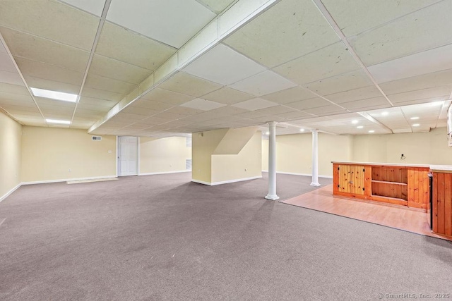 657 Tamarack Rd, Cheshire, CT 06410 - finished below grade area with baseboards, carpet, and a drop ceiling