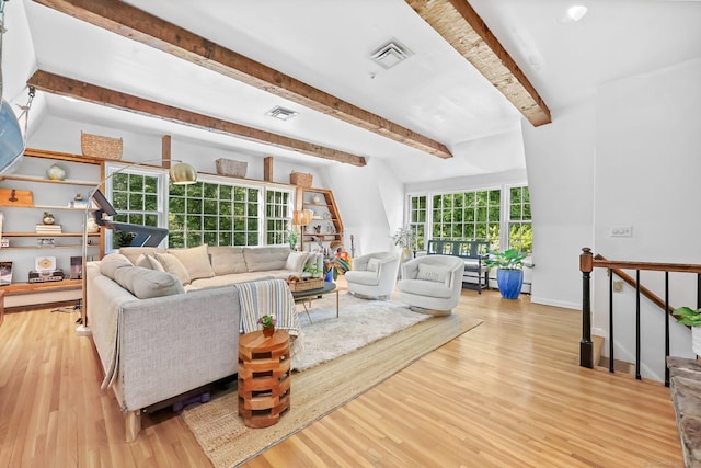 30 Norfield Woods Rd, Weston, CT 06883 - living room with wood finished floors, beam ceiling, and baseboards