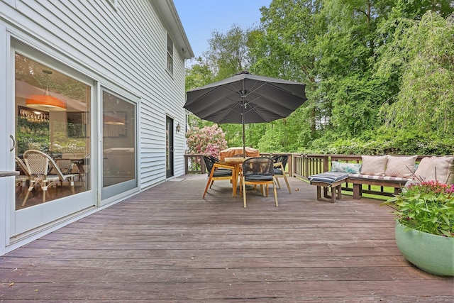 30 Norfield Woods Rd, Weston, CT 06883 - wooden terrace featuring outdoor dining space and outdoor lounge area