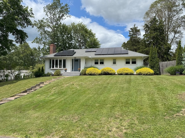38 Kingston Rd, Trumbull, CT 06611 - single story home featuring a chimney and solar panels