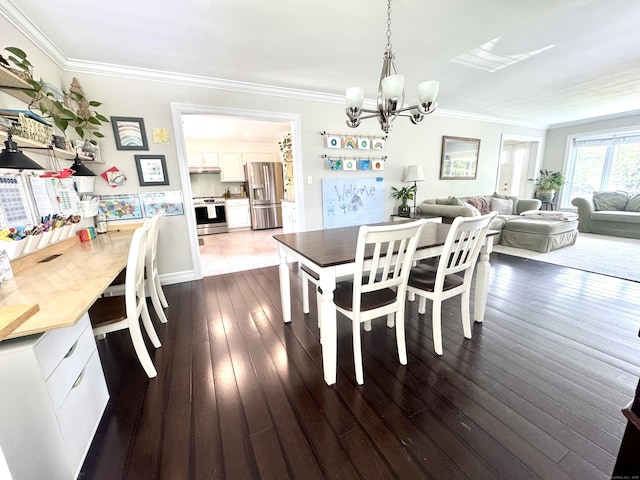 38 Kingston Rd, Trumbull, CT 06611 - dining room featuring a chandelier, crown molding, and dark wood-style flooring