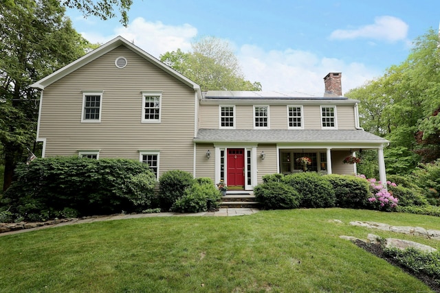 114 Peaceable Ridge Rd, Ridgefield, CT 06877 - view of front of house featuring a chimney and a front yard