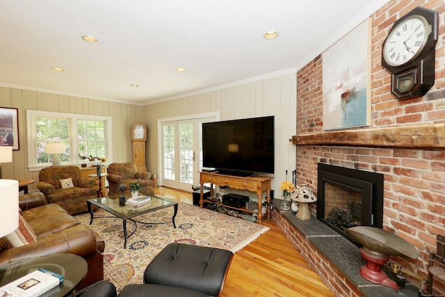 114 Peaceable Ridge Rd, Ridgefield, CT 06877 - living room featuring ornamental molding, wood finished floors, a fireplace, and recessed lighting
