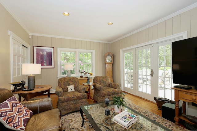 114 Peaceable Ridge Rd, Ridgefield, CT 06877 - living area with ornamental molding, wood finished floors, recessed lighting, and a baseboard radiator