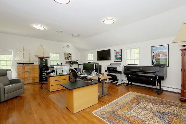 114 Peaceable Ridge Rd, Ridgefield, CT 06877 - office area featuring lofted ceiling and light wood-style floors