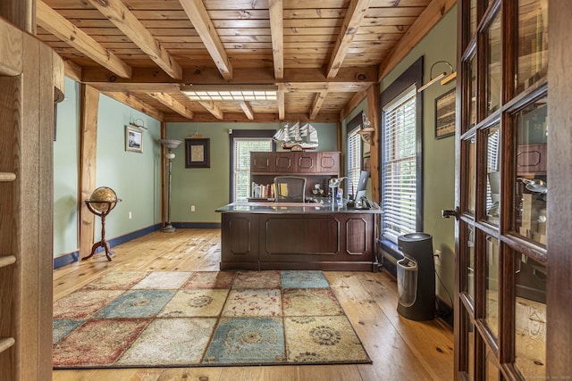 61 Baldwin Brook Rd, Canterbury, CT 06331 - office space featuring light wood-type flooring, wood ceiling with exposed beams, plenty of natural light, and baseboards