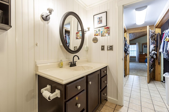 61 Baldwin Brook Rd, Canterbury, CT 06331 - bathroom featuring tile patterned flooring, vanity, and ornamental molding