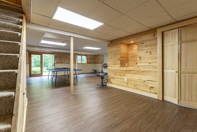 61 Baldwin Brook Rd, Canterbury, CT 06331 - playroom featuring wood finished floors, a drop ceiling, and wood walls