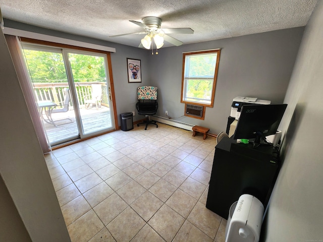 148 Millbrook Rd, Meriden, CT 06450 - interior space featuring a textured ceiling, a baseboard heating unit, healthy amount of natural light, light tile patterned floors, and a wall unit AC