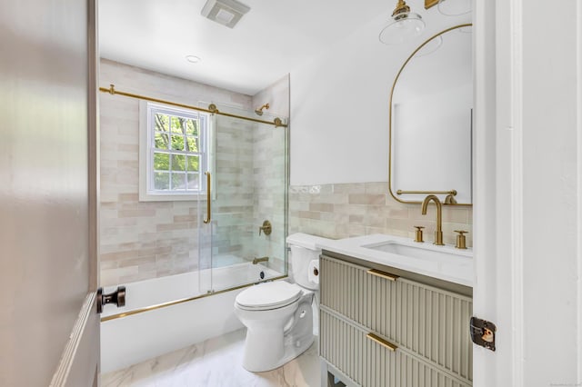 189 Tashua Rd, Trumbull, CT 06611 - bathroom with tile walls, enclosed tub / shower combo, and vanity
