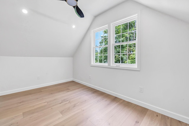 189 Tashua Rd, Trumbull, CT 06611 - additional living space featuring vaulted ceiling, ceiling fan, light wood-style flooring, and recessed lighting