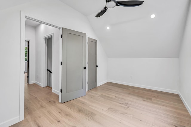 189 Tashua Rd, Trumbull, CT 06611 - additional living space with vaulted ceiling, light wood finished floors, ceiling fan, and recessed lighting