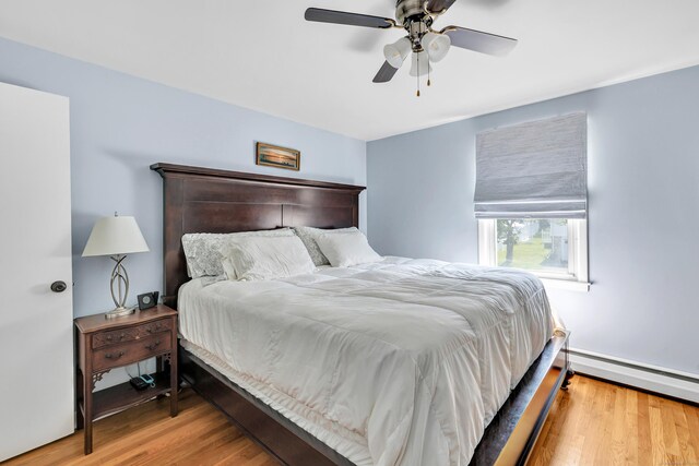 55 Osborne St, Stratford, CT 06614 - bedroom featuring a baseboard heating unit, wood finished floors, and ceiling fan