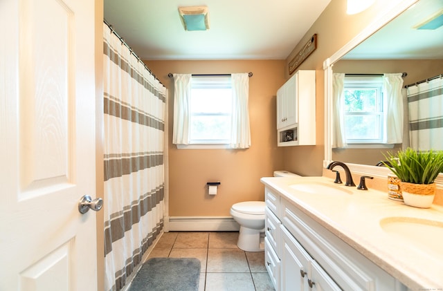 1 Trumbull St, Vernon, CT 06066 - bathroom featuring a baseboard radiator, double vanity, healthy amount of natural light, and toilet